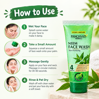 Panchvati Herbals Neem Face Wash for Skin Purifying, Cleansing & Oil Control, 60 ml Each, Pack of 6 (Total 360 ml)