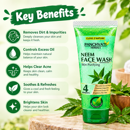 Panchvati Herbals Neem Face Wash for Skin Purifying, Cleansing & Oil Control, 60 ml Each, Pack of 6 (Total 360 ml)