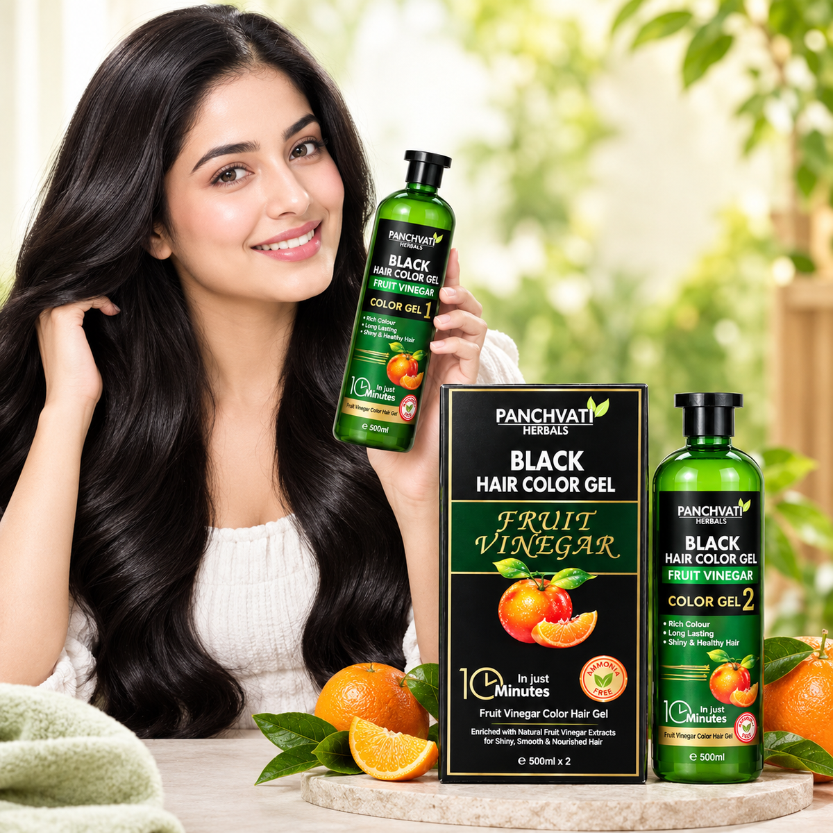 Black Hair Color Gel  Fruit Vinegar (500ml x 2 = 1 Ltr)