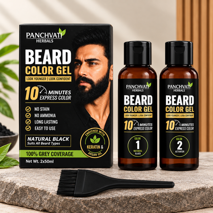 Panchvati Herbals Beard Color Gel for Men, Natural Black, 10-Minute Express Color, 100 ml Each, Pack of 2, Total 200 ml