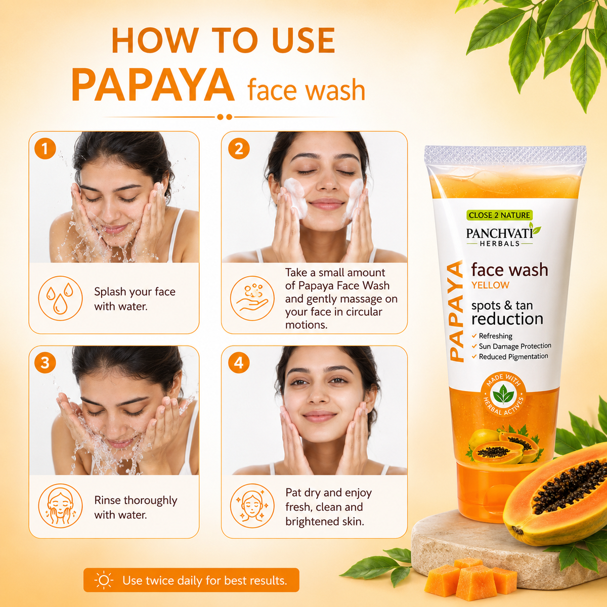 Panchvati Herbals Papaya Face Wash 60ml Each | Spots & Tan Reduction | Pack of 6