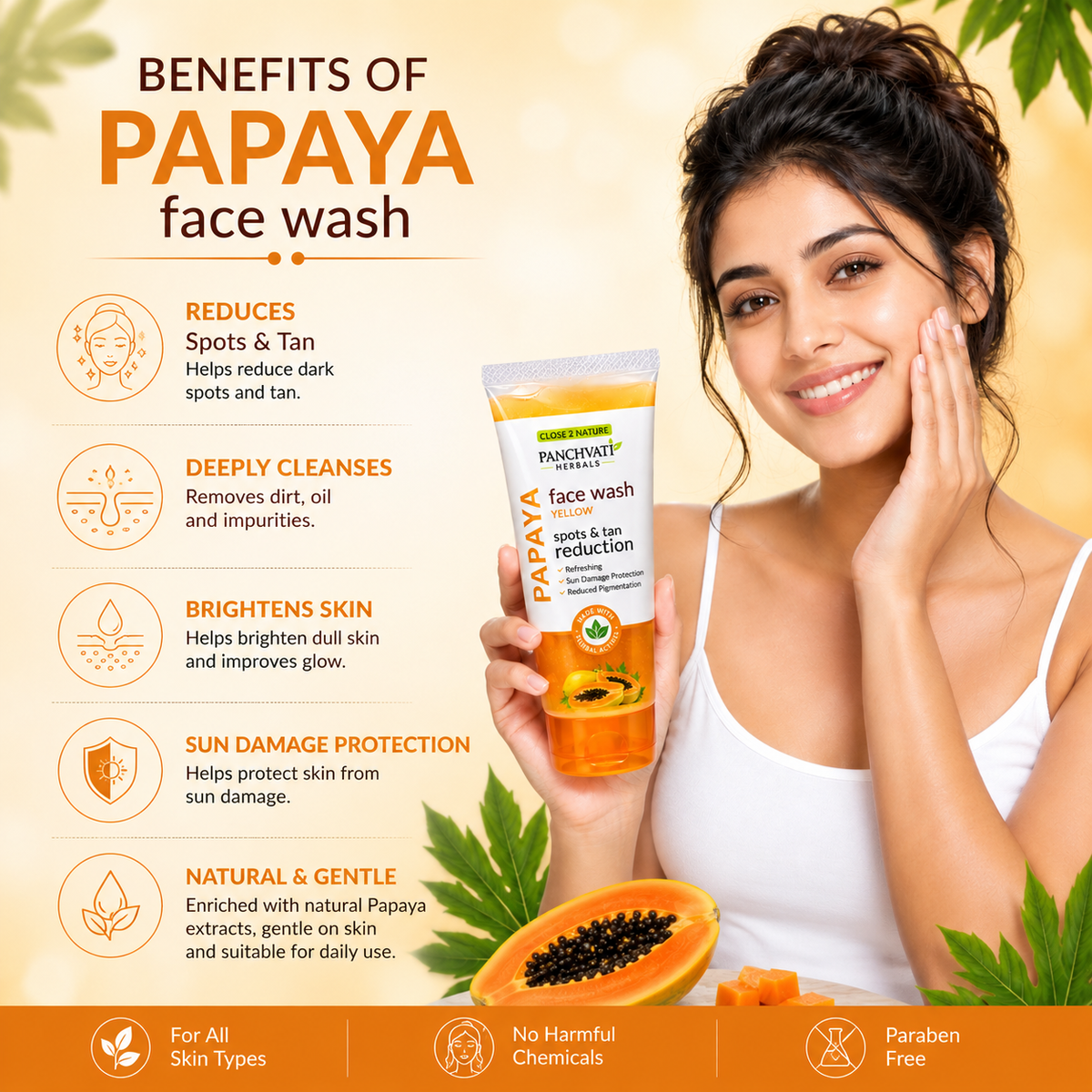 Panchvati Herbals Papaya Face Wash 60ml Each | Spots & Tan Reduction | Pack of 6