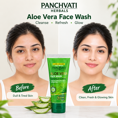 Panchvati Herbals Aloe Vera Face Wash | Hydrating & Soothing | Cleanses, Refreshes & Softens Skin | 60 ml Each | Pack of 6