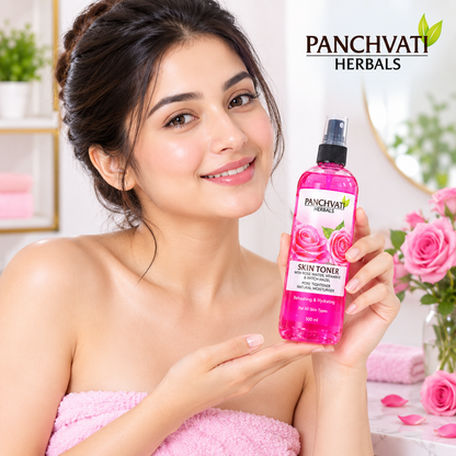 Panchvati Skin Toner with Rose Extract, Vitamin E & Witch Hazel | Refreshing & Hydrating Facial Toner | Natural Moisturizer | For All Skin Types | 500 ml