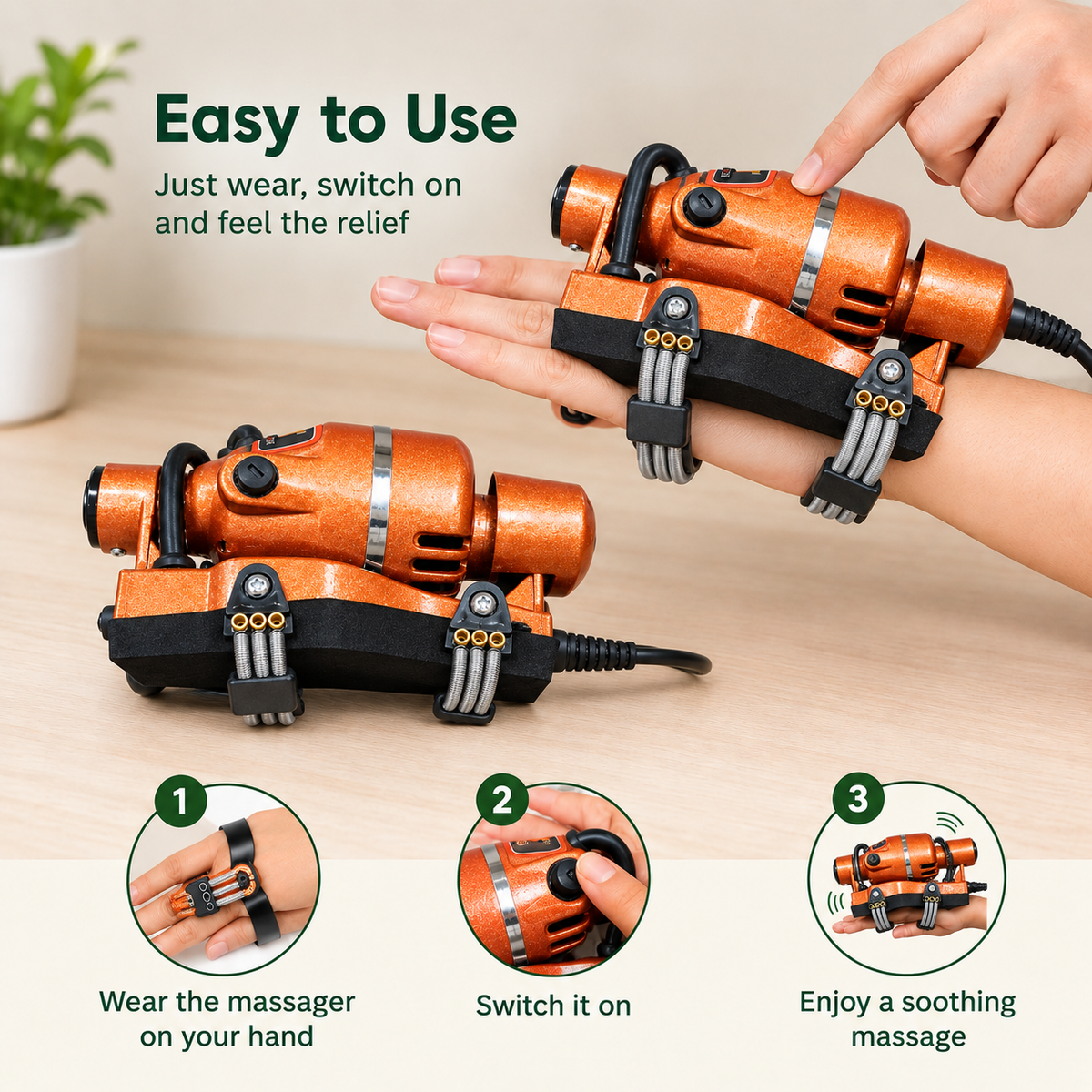 Panchvati Herbals Professional Finger & Hand Massager | Double-Speed Electric Therapy Machine | Relieves Hand Fatigue, Stress & Muscle Pain | Copper Color