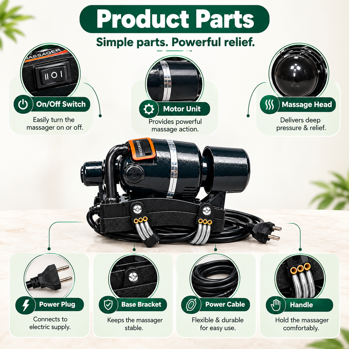Panchvati Herbals Black Electric Body Massager for Deep Muscle Relaxation, Neck, Shoulder & Back Massage with Powerful Motor and Ergonomic Handle