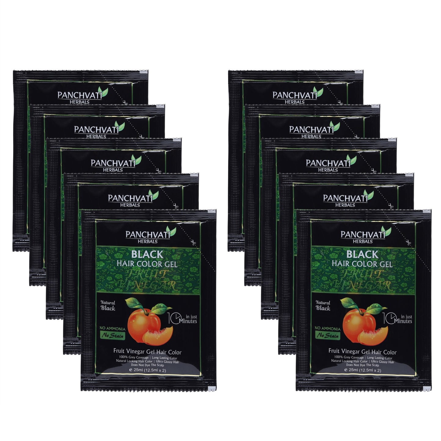 Fruit Vinegar Black Hair Color Gel |  100% Grey Coverage | 25mm × 10 Pouch= 250 ml
