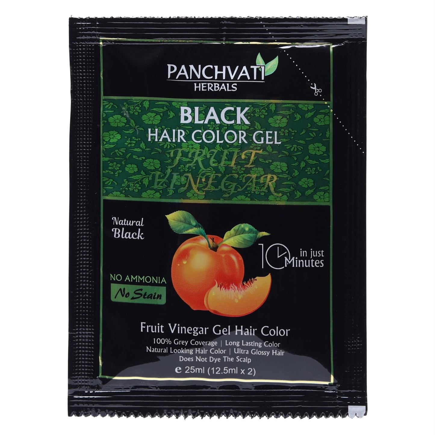 Fruit Vinegar Black Hair Color Gel |  100% Grey Coverage | 25mm × 10 Pouch= 250 ml