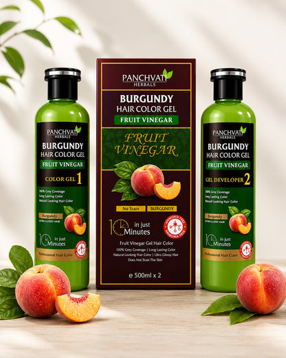 Panchvati Herbals Burgundy Hair Color Gel with Fruit Vinegar | No Ammonia | 100% Grey Coverage | Long Lasting Hair Color | 500ml x 2