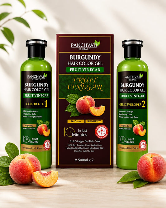 Panchvati Herbals Burgundy Hair Color Gel with Fruit Vinegar | No Ammonia | 100% Grey Coverage | Long Lasting Hair Color | 500ml x 2