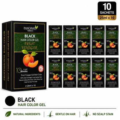 Panchvati Herbals Fruit Vinegar Black Hair Color Gel | Natural Looking Hair Color | No Ammonia | 10 Minute Hair Color | 25ml x 10 Sachets