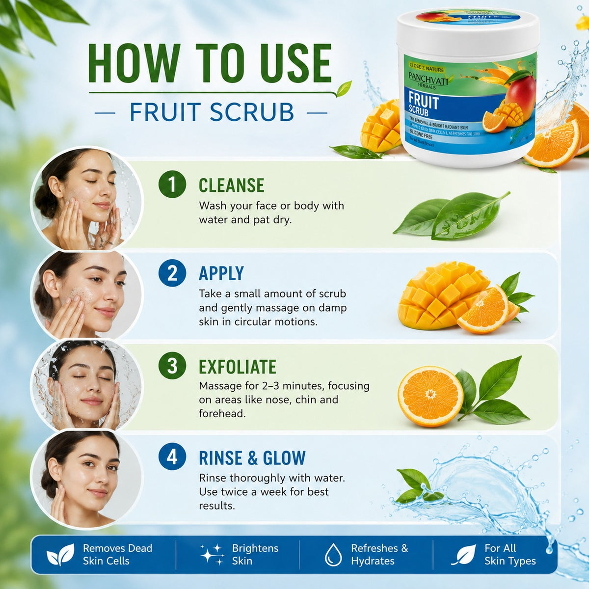 Panchvati Herbals Regular Fruit Scrub for Glowing & Radiant Skin, 800 ml