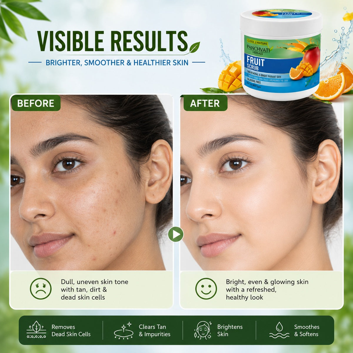 Panchvati Herbals Regular Fruit Scrub for Glowing & Radiant Skin, 800 ml