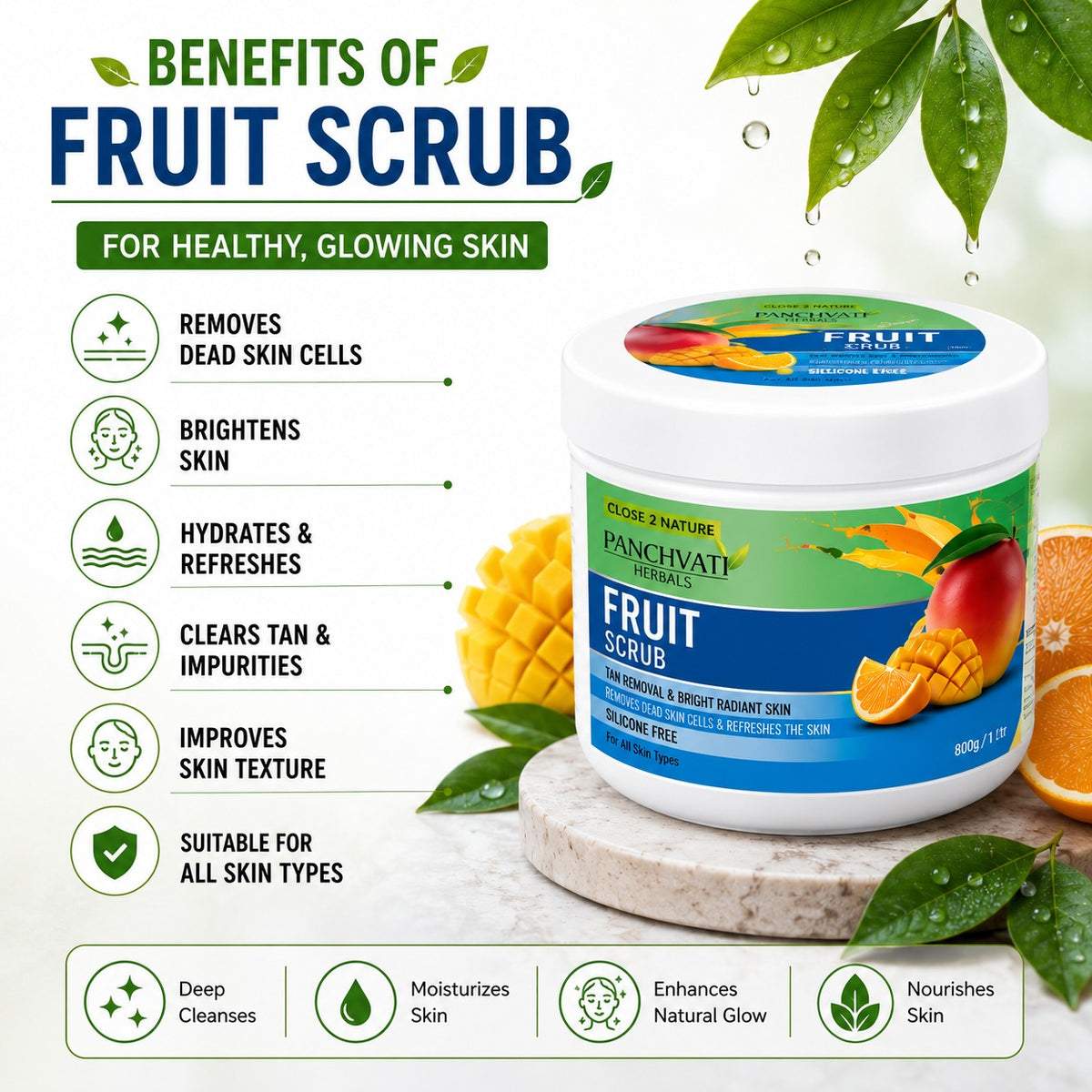 Panchvati Herbals Regular Fruit Scrub for Glowing & Radiant Skin, 800 ml
