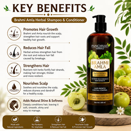 Panchvati Herbals Brahmi Amla Herbal Shampoo & Conditioner for Hair Care, 500 ml Each, Pack of 2 (Total 1000 ml)