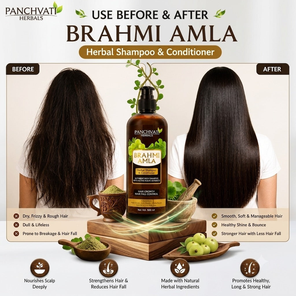 Panchvati Herbals Brahmi Amla Herbal Shampoo & Conditioner for Hair Care, 500 ml Each, Pack of 2 (Total 1000 ml)