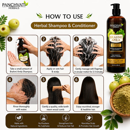 Panchvati Herbals Brahmi Amla Herbal Shampoo & Conditioner for Hair Care, 500 ml Each, Pack of 2 (Total 1000 ml)