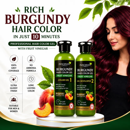 Panchvati Herbals Burgundy Hair Color Gel with Fruit Vinegar | No Ammonia | 100% Grey Coverage | Long Lasting Hair Color | 500ml x 2