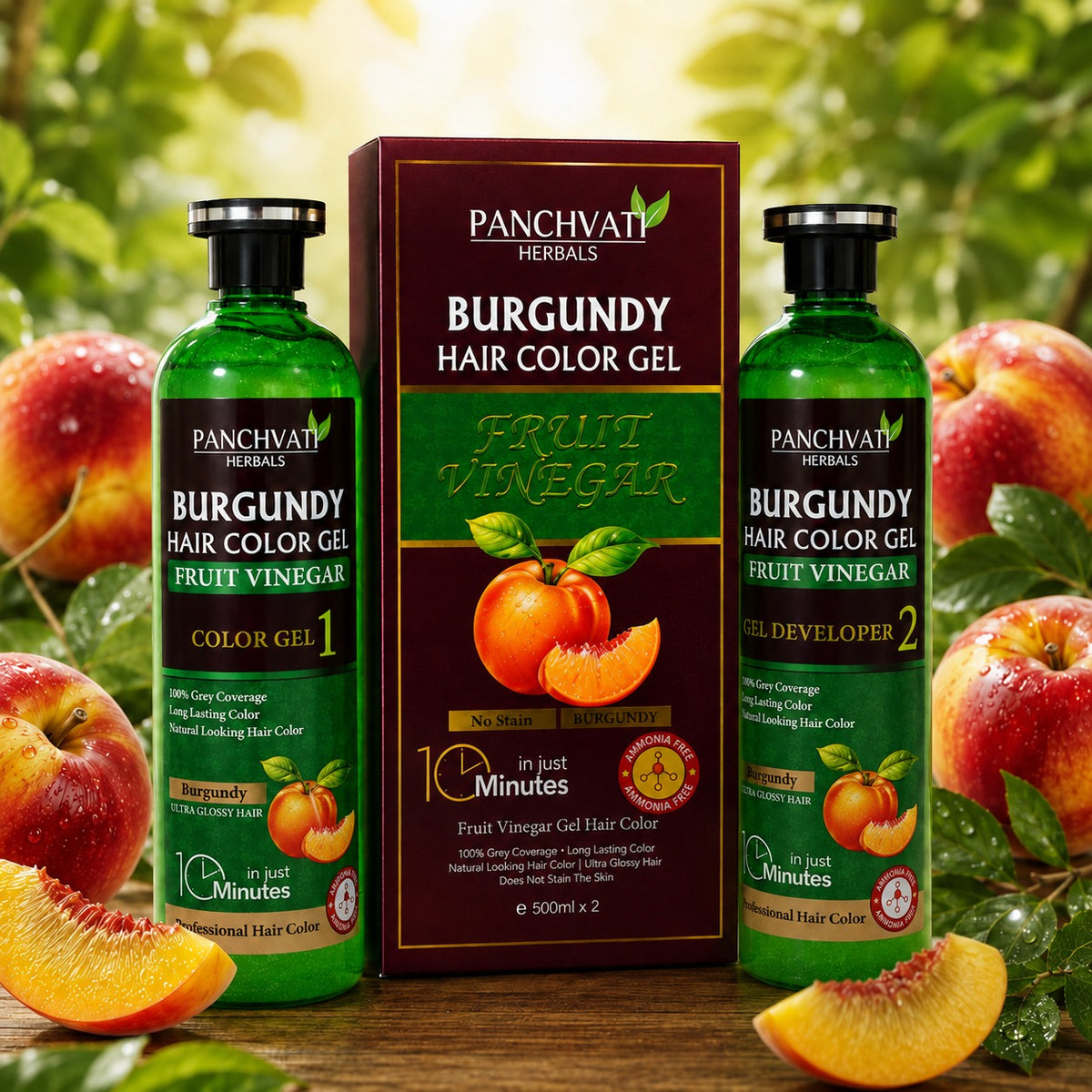 Panchvati Herbals Burgundy Hair Color Gel with Fruit Vinegar | No Ammonia | 100% Grey Coverage | Long Lasting Hair Color | 500ml x 2