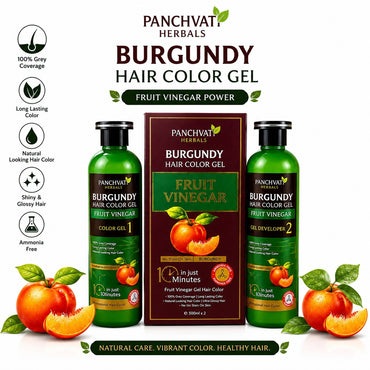 Panchvati Herbals Burgundy Hair Color Gel with Fruit Vinegar | No Ammonia | 100% Grey Coverage | Long Lasting Hair Color | 500ml x 2