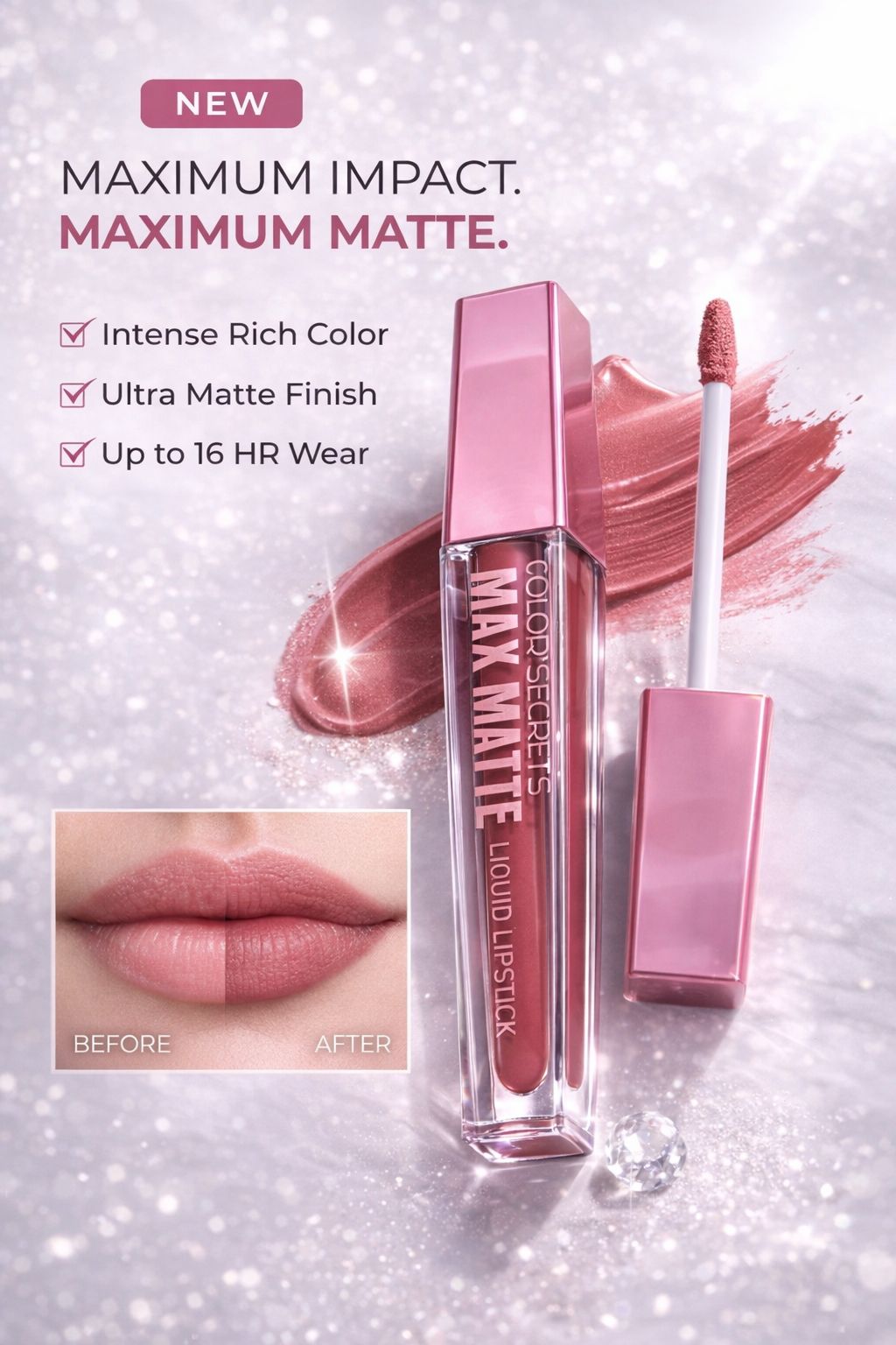 Max Matte Liquid Lipstick – Long Lasting Waterproof Nude Pink Shade, Smudge-Proof & Transfer-Proof