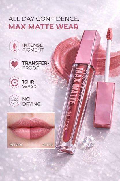 Max Matte Liquid Lipstick – Long Lasting Waterproof Nude Pink Shade, Smudge-Proof & Transfer-Proof