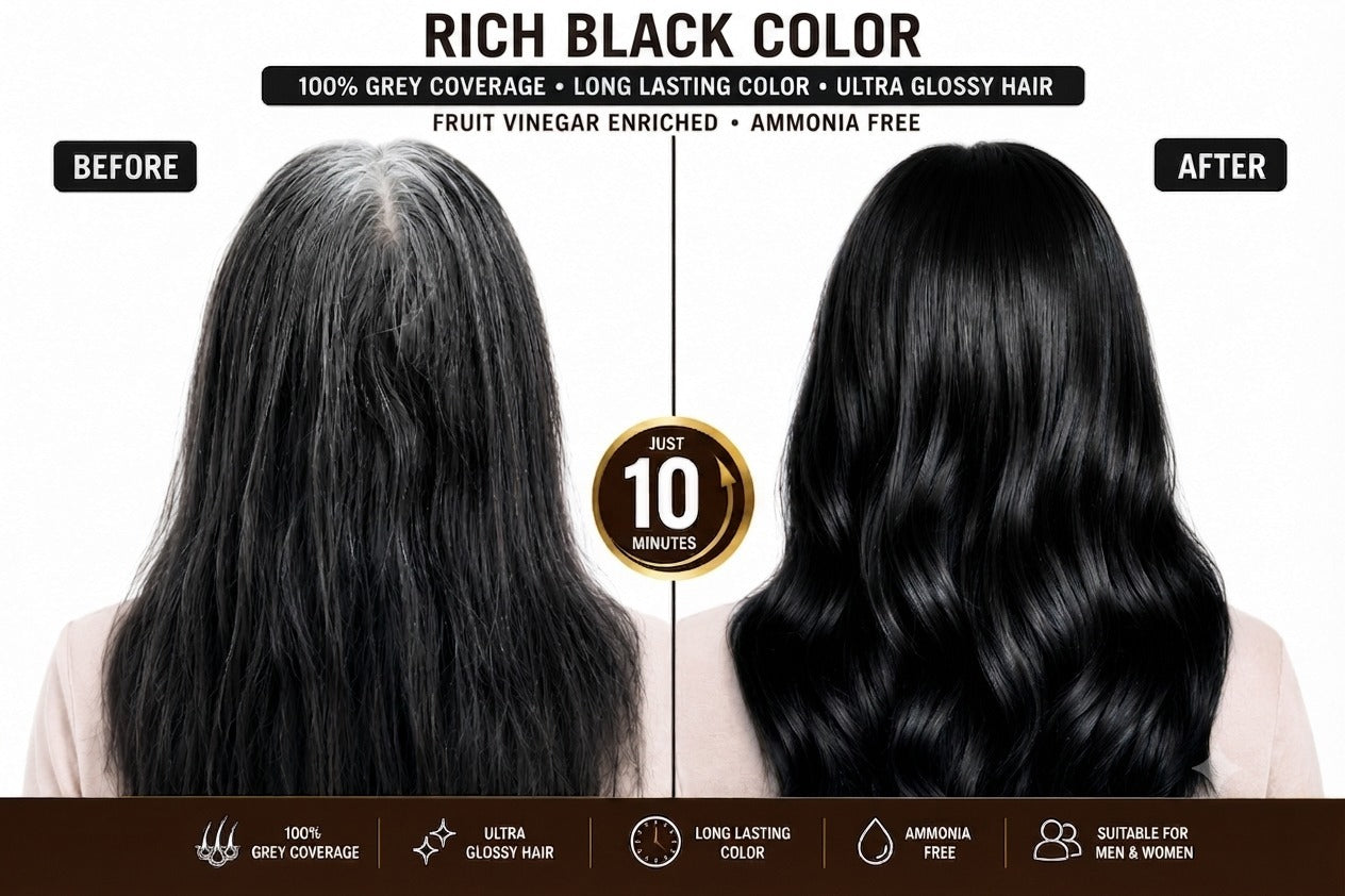 Panchvati Herbals Fruit Vinegar Black Hair Color Gel | Natural Looking Hair Color | No Ammonia | 10 Minute Hair Color | 25ml x 10 Sachets