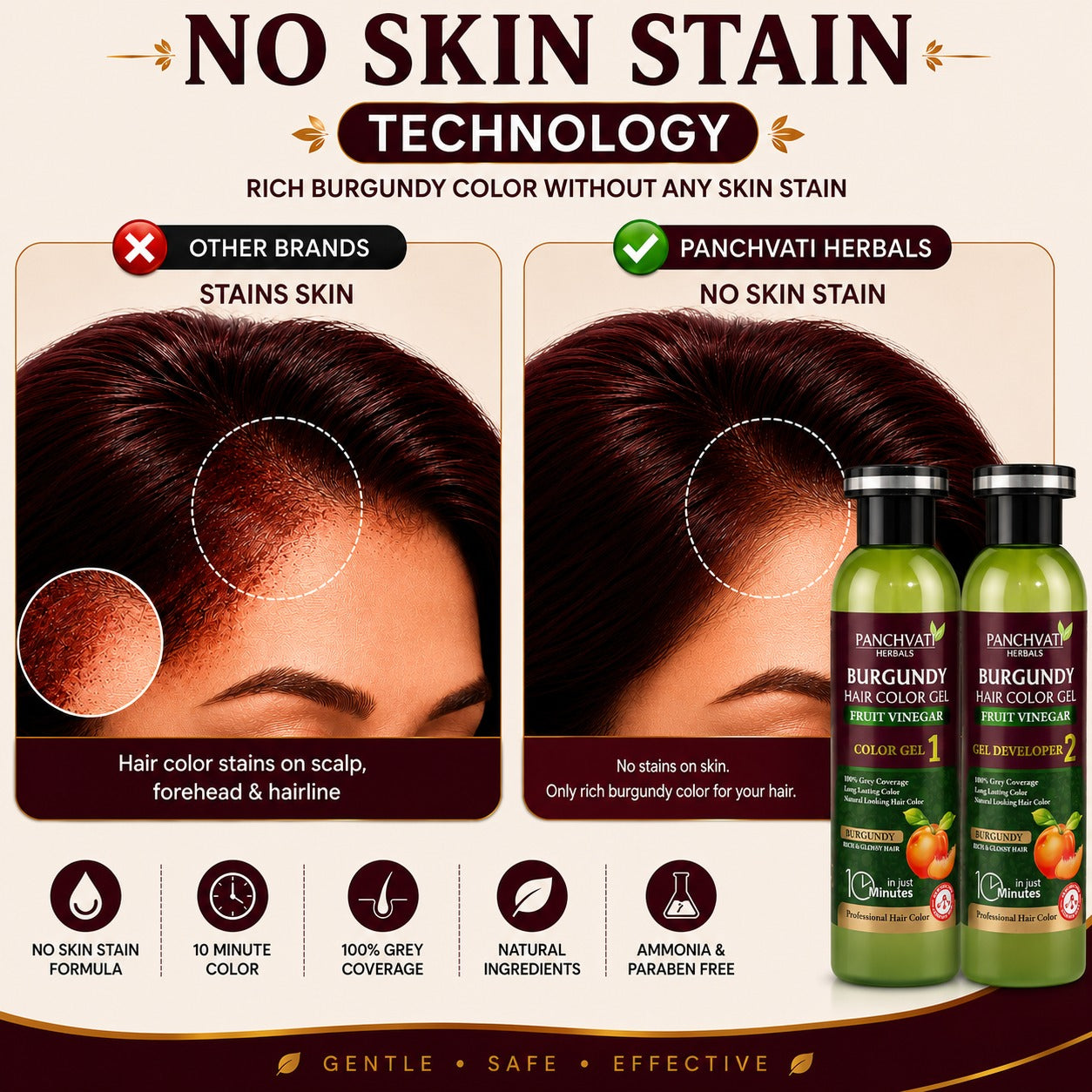 Panchvati Herbals Fruit Vinegar Hair Color Gel Burgundy | No Ammonia | 100% Grey Coverage | No Skin Stain | Long Lasting Hair Color |400 ml