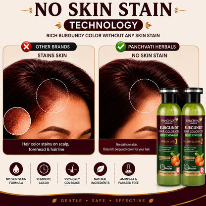 Panchvati Herbals Fruit Vinegar Hair Color Gel Burgundy | No Ammonia | 100% Grey Coverage | No Skin Stain | Long Lasting Hair Color |400 ml