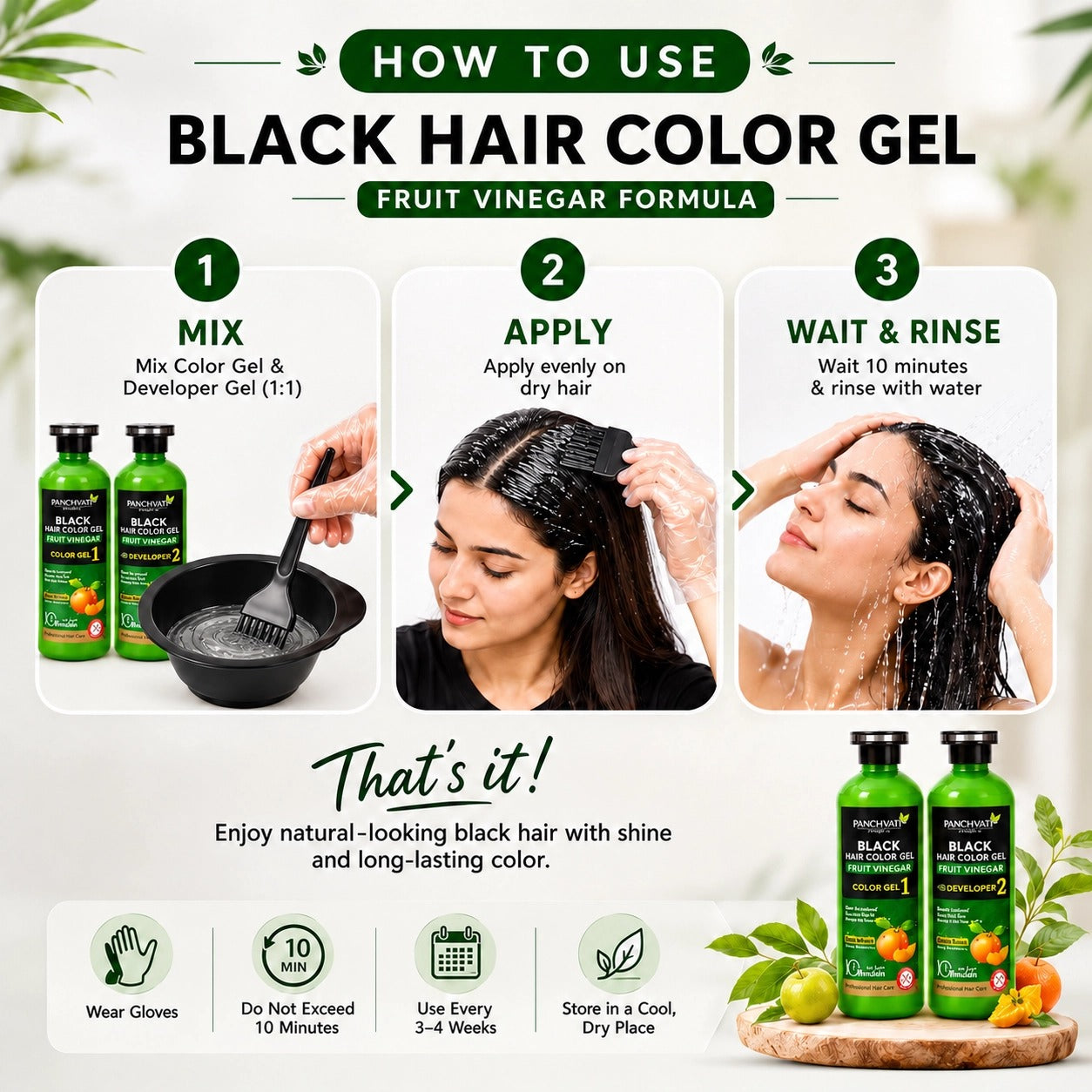 Black Hair Color Gel  Fruit Vinegar (500ml x 2 = 1 Ltr)