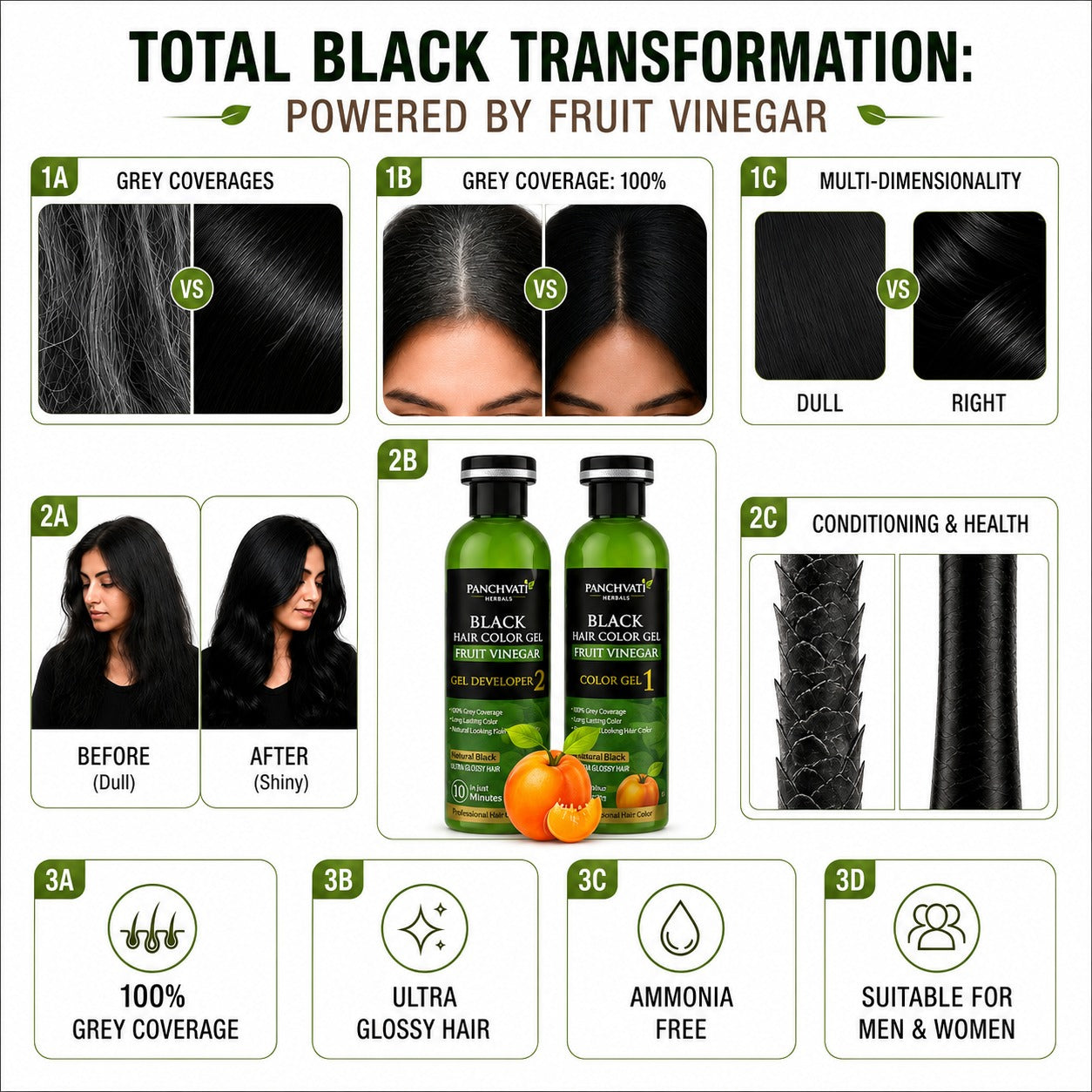 Black Hair Color Gel  Fruit Vinegar (500ml x 2 = 1 Ltr)