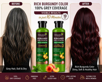 Panchvati Herbals Fruit Vinegar Hair Color Gel Burgundy | No Ammonia | 100% Grey Coverage | No Skin Stain | Long Lasting Hair Color |400 ml