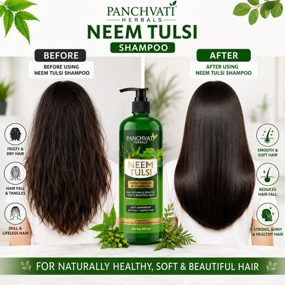 Panchvati Herbals Neem & Tulsi Herbal Shampoo with Conditioner | Anti-Dandruff | For Soft, Smooth & Healthy Hair | 500 ml