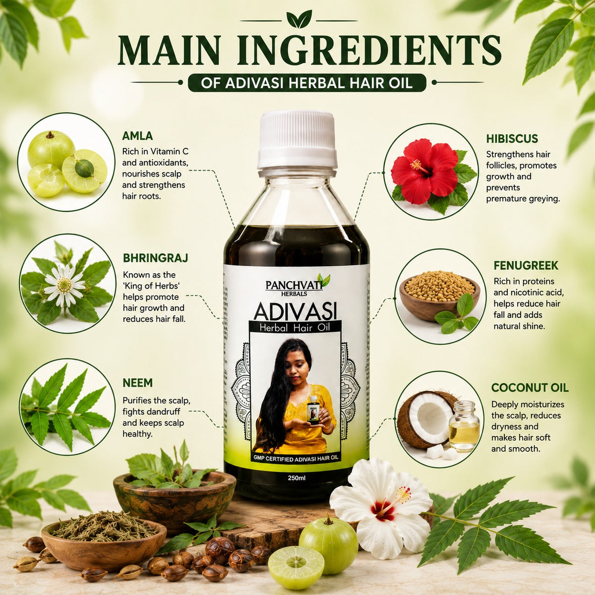Panchvati Herbals Hair Care Combo | Brahmi Amla Shampoo & Conditioner 150 ml + Adivasi Hair Oil 250 ml