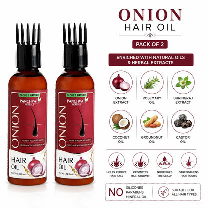 Panchvati Herbals Onion Hair Oil for Hair Fall Control & Hair Damage Care | For Men & Women | Pack of 2 | 100 ml Each | Total 200 ml