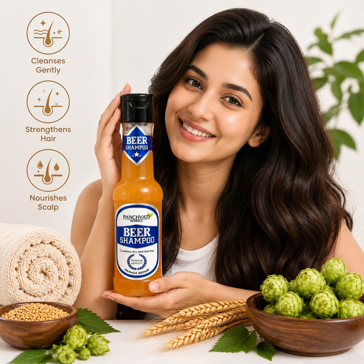 Panchvati Herbals Beer Shampoo for Dry & Dull Hair, 180 ml Each, Pack of 2 (Total 360 ml)