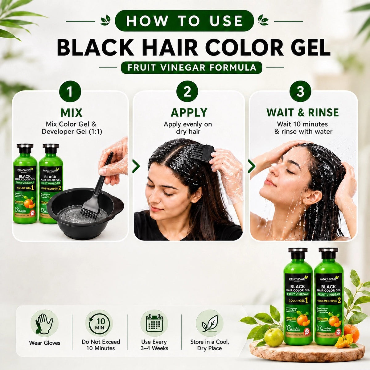 Black Hair Color Gel  Fruit Vinegar (500ml x 2 = 1 Ltr)