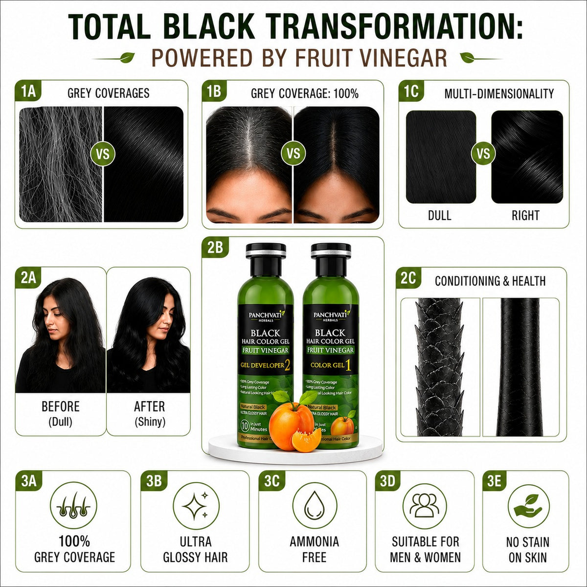 Black Hair Color Gel  Fruit Vinegar (500ml x 2 = 1 Ltr)