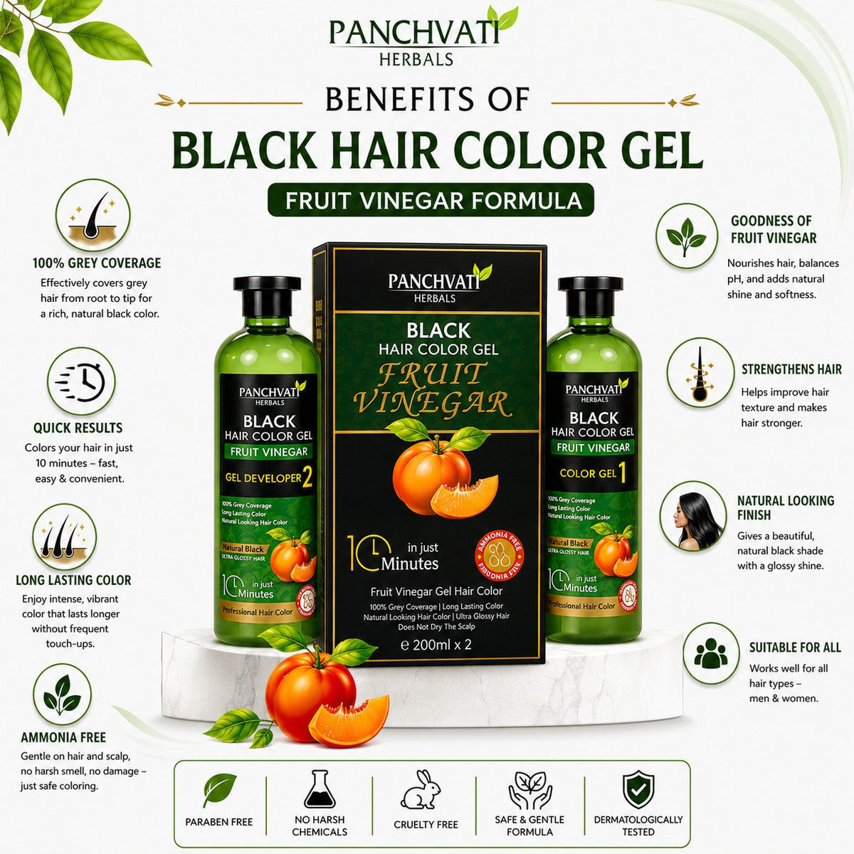 Fruit Vinegar Black Hair Color Gel  (200ml x 2 = 400ml)