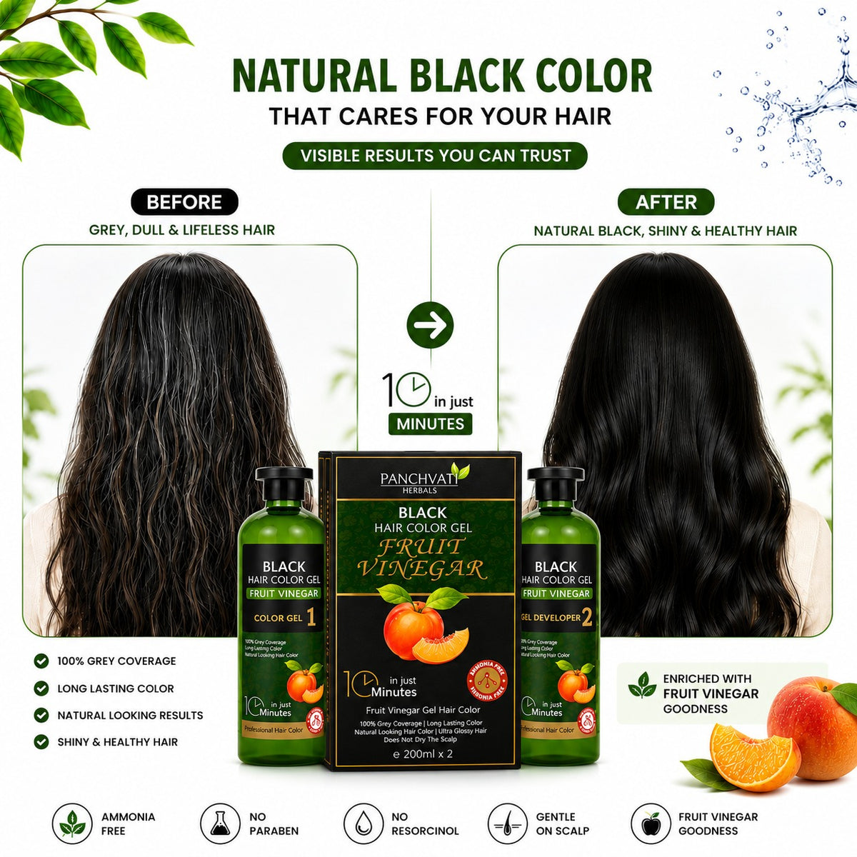 Fruit Vinegar Black Hair Color Gel  (200ml x 2 = 400ml)