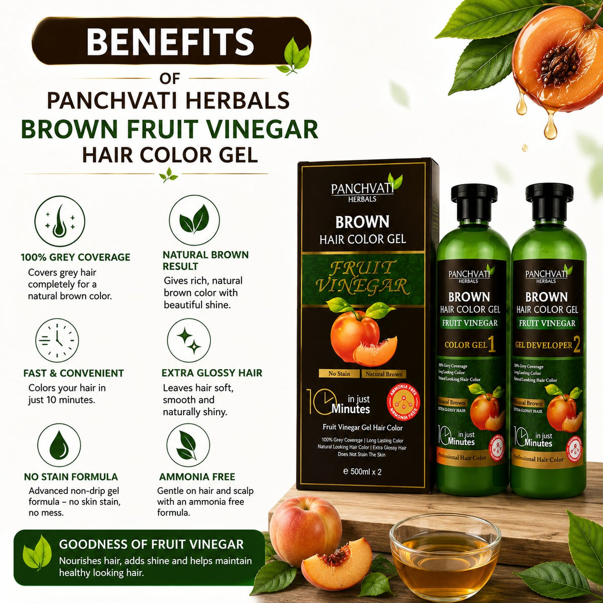 Brown Hair Color Gel  Fruit Vinegar (500ml x 2 = 1 Ltr)