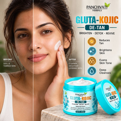 Panchvati Herbals Gluta-Kojic De-Tan Face Mask with Glutathione, Niacinamide & Vitamin C for Bright & Even-Looking Skin, 450g