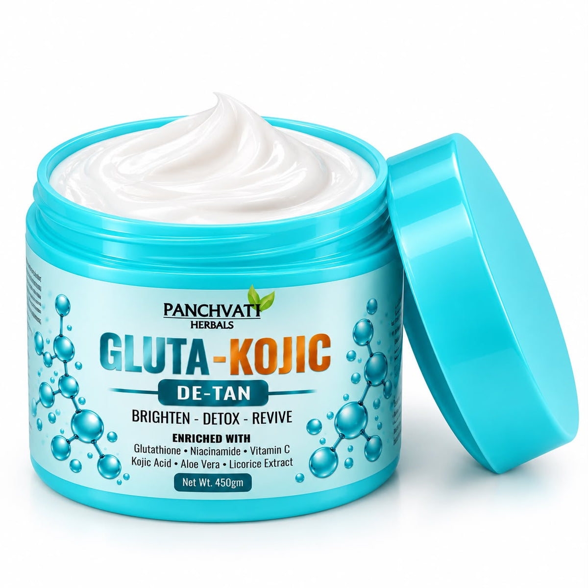 Panchvati Herbals Gluta-Kojic De-Tan Face Mask with Glutathione, Niacinamide & Vitamin C for Bright & Even-Looking Skin, 450g