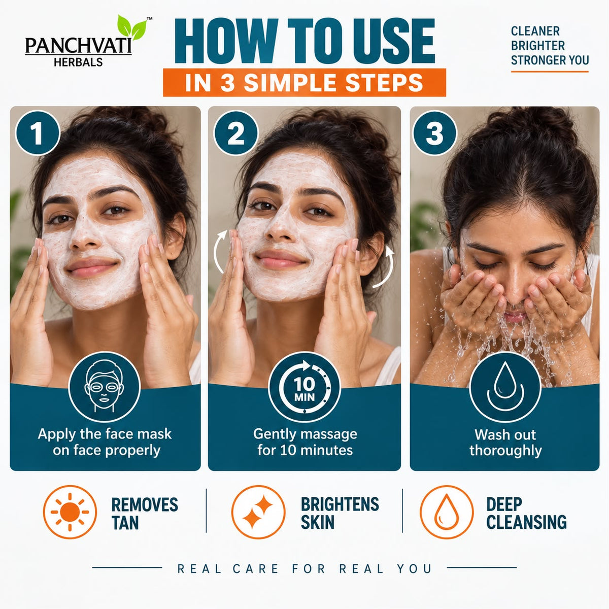 Panchvati Herbals Gluta-Kojic De-Tan Face Mask with Glutathione, Niacinamide & Vitamin C for Bright & Even-Looking Skin, 450g