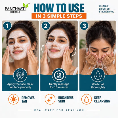 Panchvati Herbals Gluta-Kojic De-Tan Face Mask with Glutathione, Niacinamide & Vitamin C for Bright & Even-Looking Skin, 450g