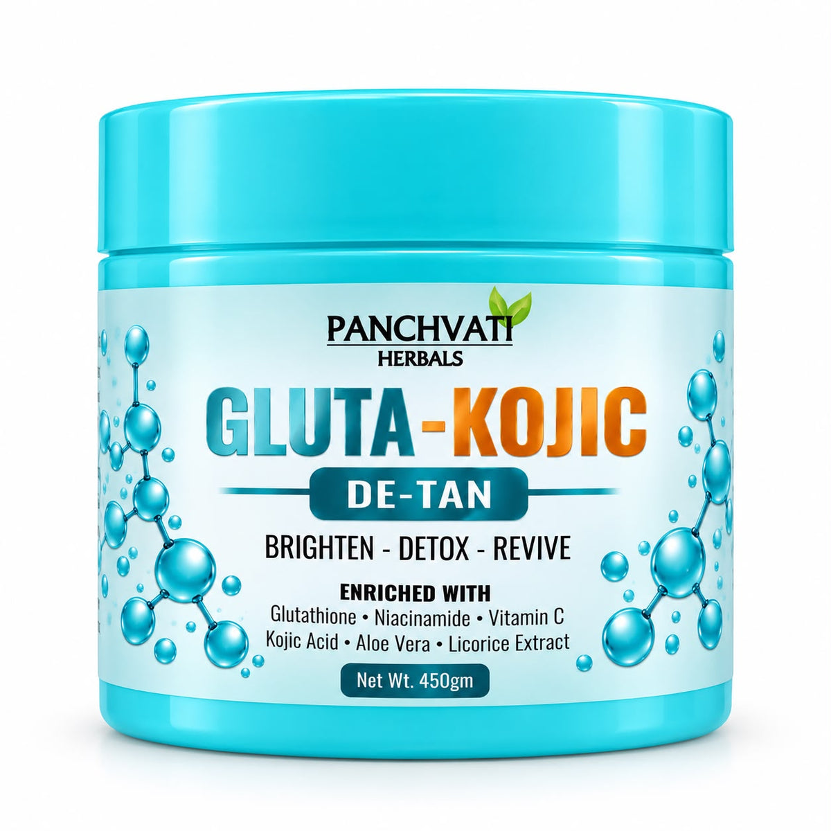 Panchvati Herbals Gluta-Kojic De-Tan Face Mask with Glutathione, Niacinamide & Vitamin C for Bright & Even-Looking Skin, 450g