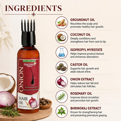 Panchvati Herbals Onion Hair Oil for Hair Fall Control & Hair Growth, 100 ml Each, Pack of 2