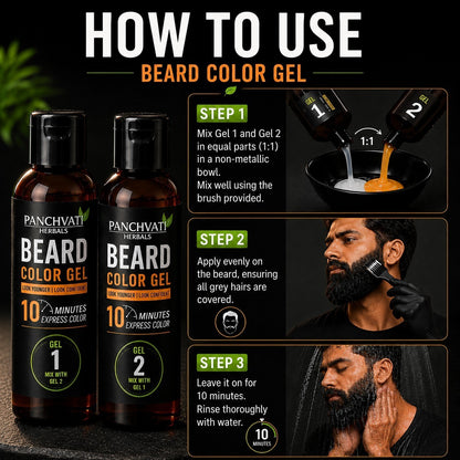 Panchvati Herbals Beard Color Gel for Men, Natural Black, 10-Minute Express Color, 100 ml Each, Pack of 2, Total 200 ml