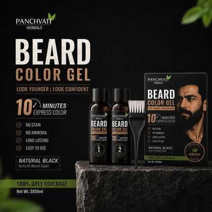 Panchvati Herbals Beard Color Gel for Men, Natural Black, 10-Minute Express Color, 100 ml Each, Pack of 2, Total 200 ml