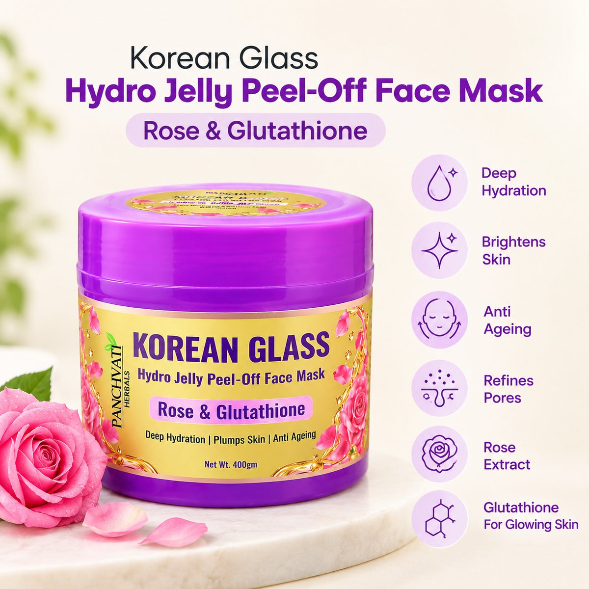 Korean Glass Skin Rose & Glutathione Hydro Jelly Peel-Off Face Mask, 400 g